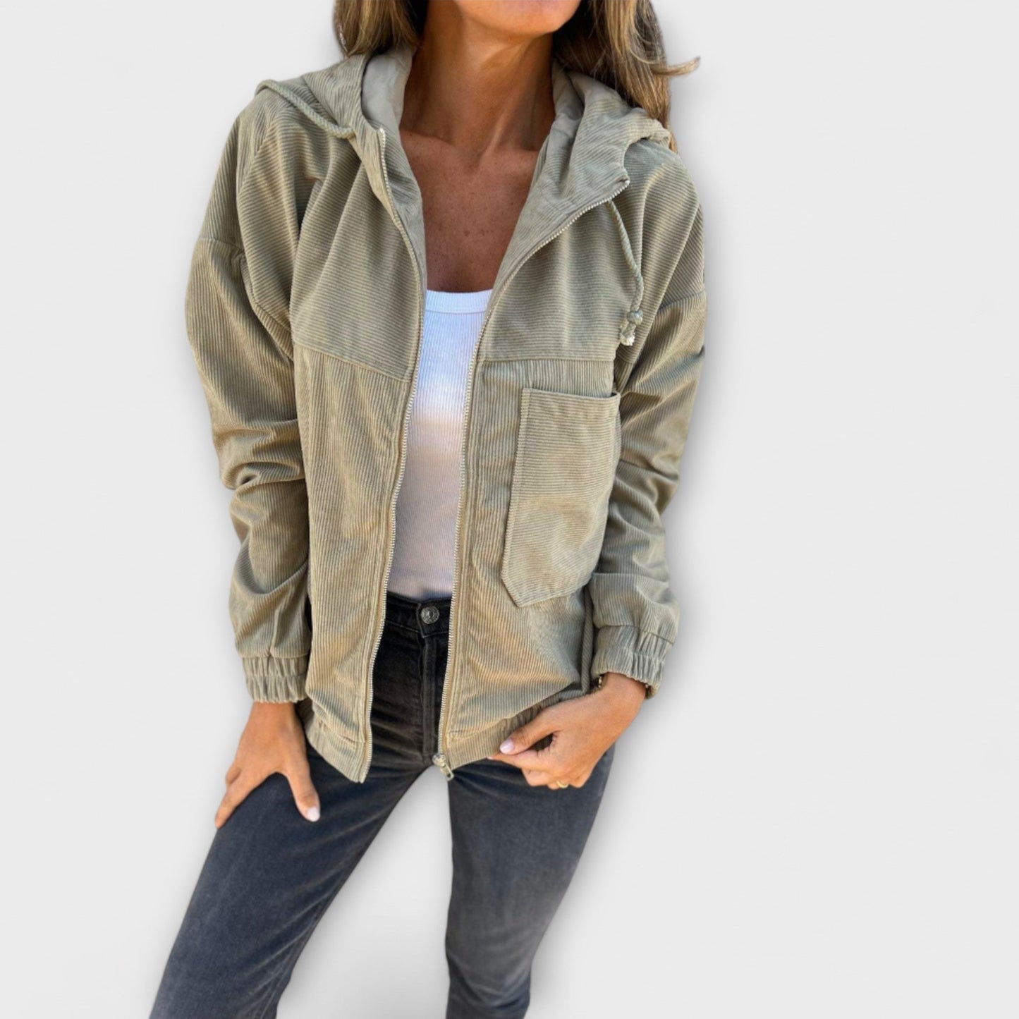Ella - Corduroy Hooded Jacket with Zipper