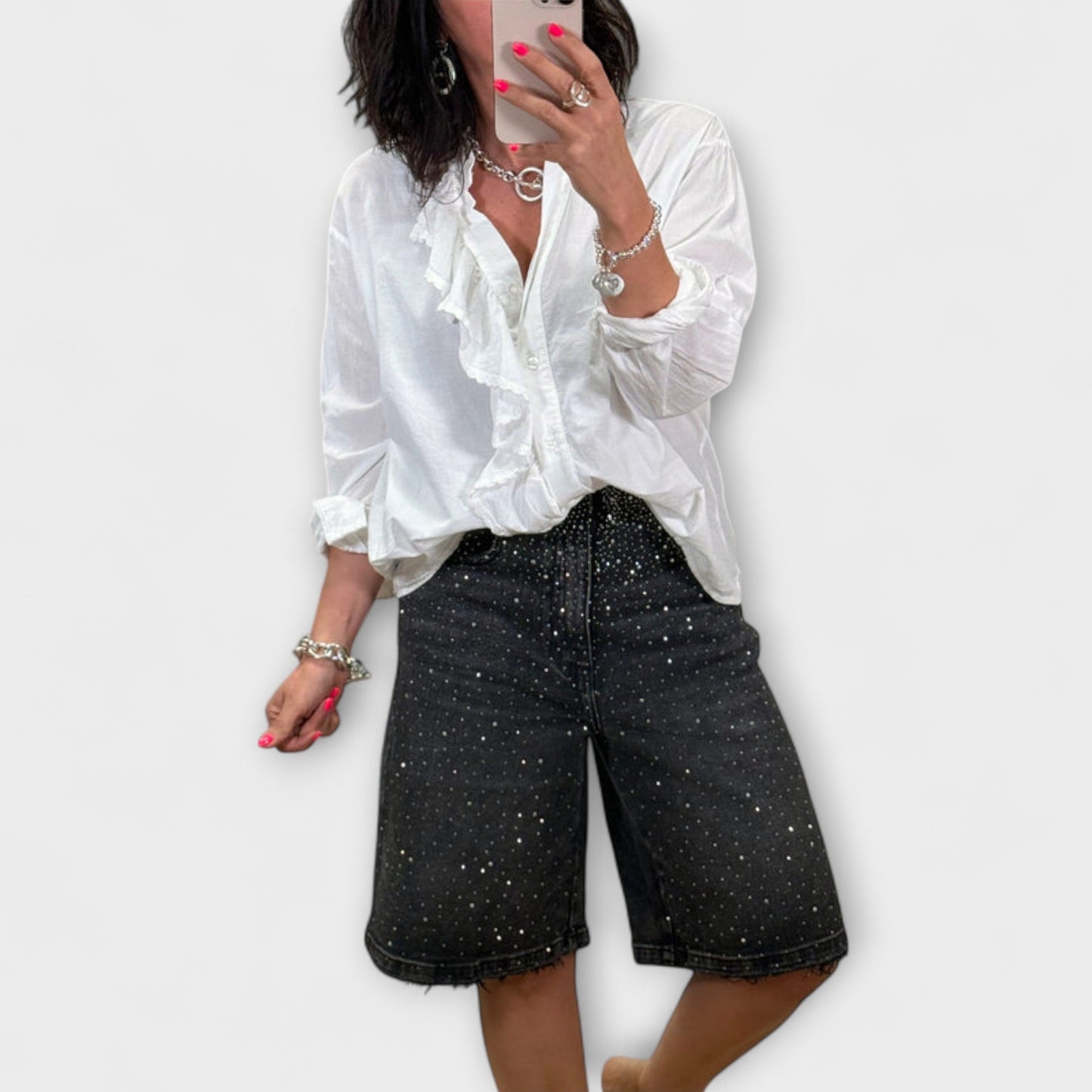 Amaris - Bermuda Shorts with Rhinestone Embellishments