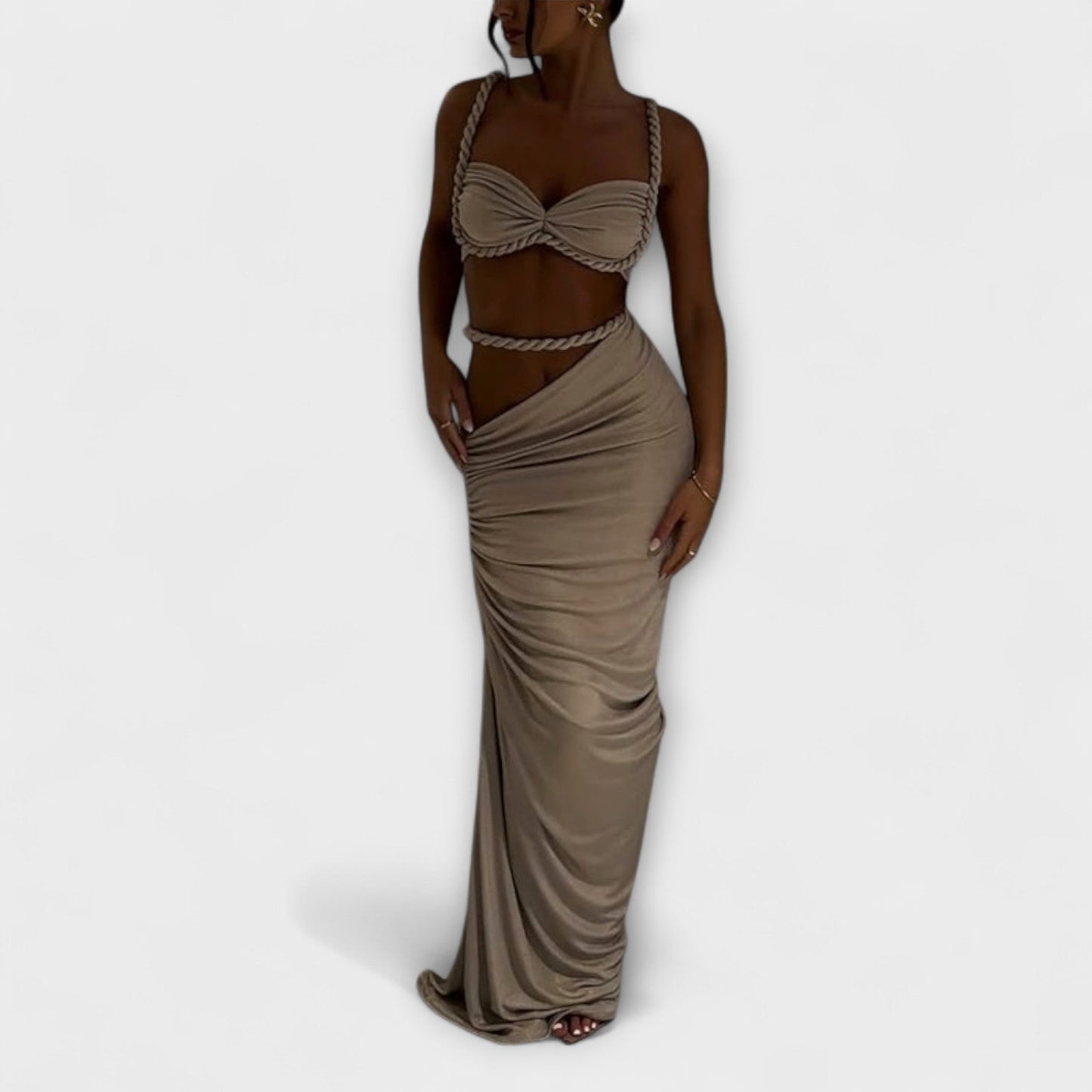 Jane - Stylish Gradient Braid Crop Top & Overskirt Duo