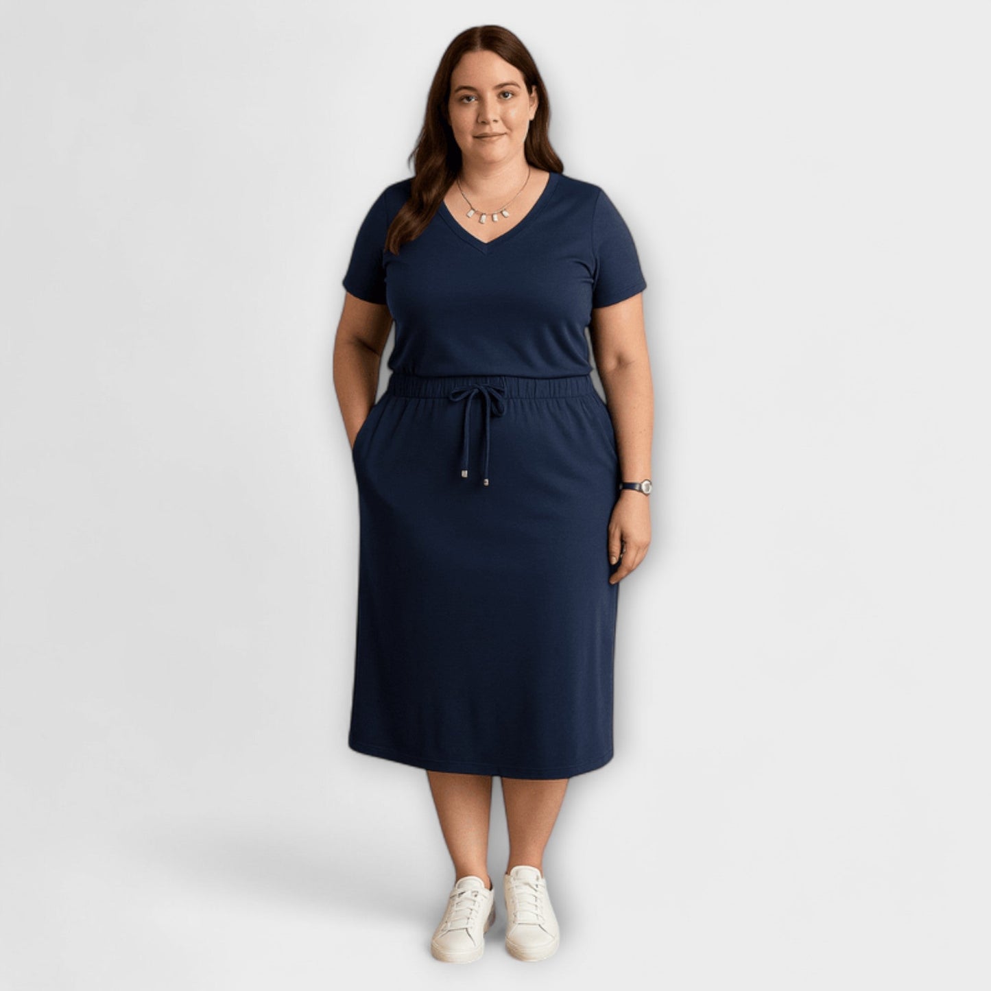 Danielle - Elegant V-Neck Top with Skirt