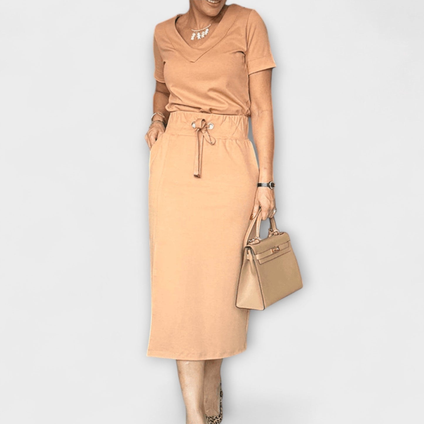 Danielle - Elegant V-Neck Top with Skirt